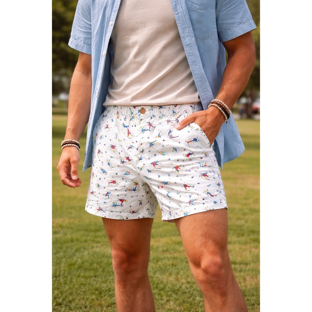 Chubbies Men's Yard‎ Sale On Chub Mountain Skier Shorts White Retro Print Small
